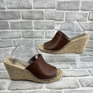 Gap Women's Size 8.5 Brown Leather Espadrille Open Toe Slip On Wedge